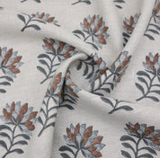 Block print linen fabric, thick linen 58" wide, handmade floral art, pillow and cushion fabric - SUMMER FLOWER