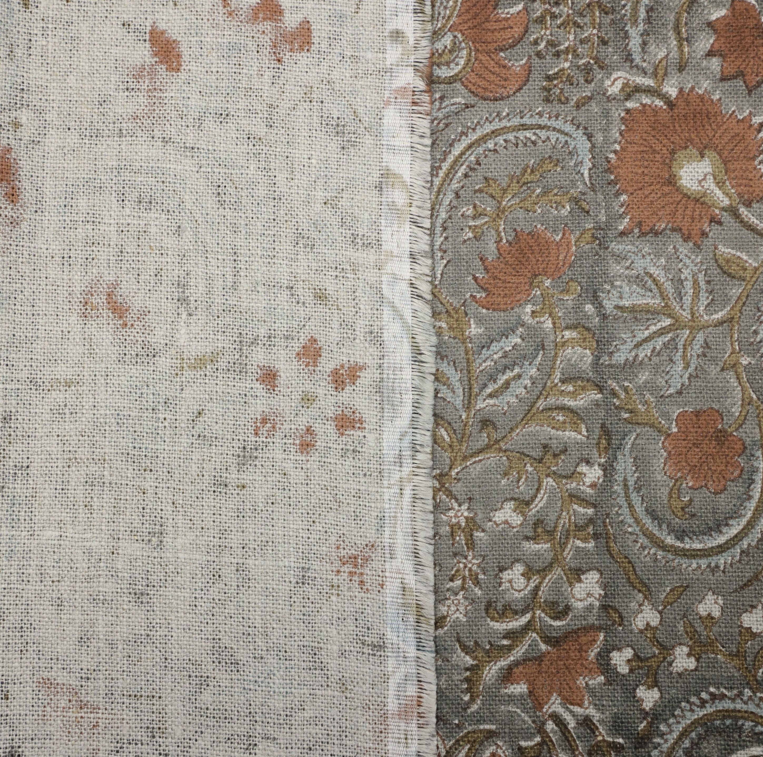Thick linen 58" wide, hand block print, window curtain, Indian linen fabric, wall hanging, floral print - KUNDANVAN