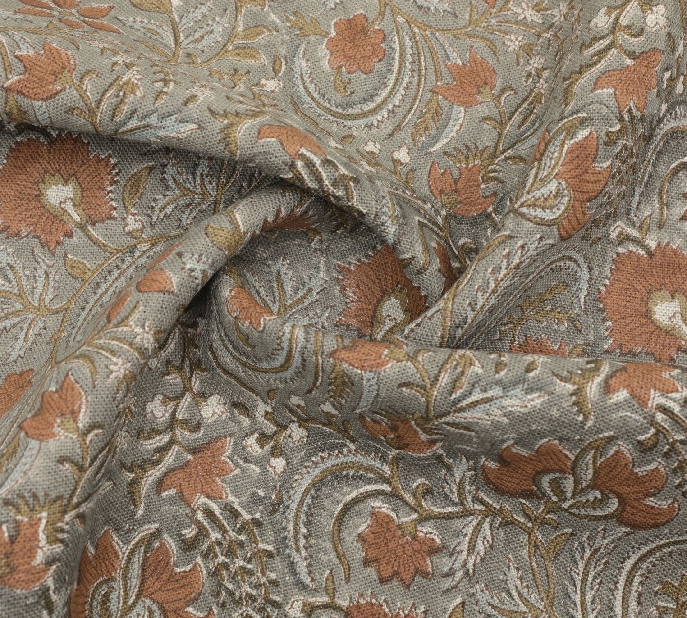 Thick linen 58" wide, hand block print, window curtain, Indian linen fabric, wall hanging, floral print - KUNDANVAN