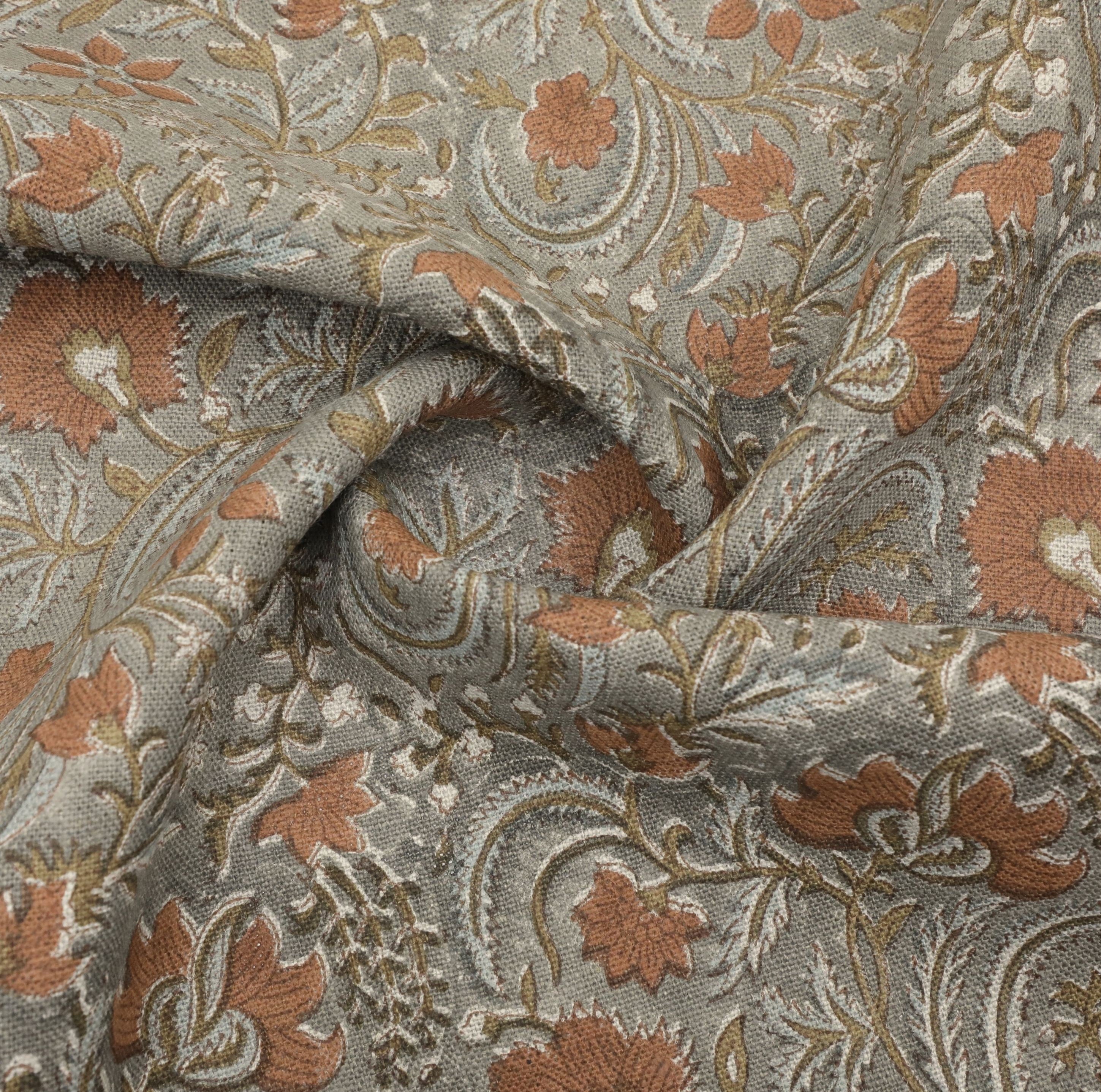 Thick linen 58" wide, hand block print, window curtain, Indian linen fabric, wall hanging, floral print - KUNDANVAN