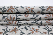 Decorative floral block print art, thick linen pure 58" wide fabric for table runner, curtain and pillow covers - JALDHARA
