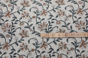 Decorative floral block print art, thick linen pure 58" wide fabric for table runner, curtain and pillow covers - JALDHARA