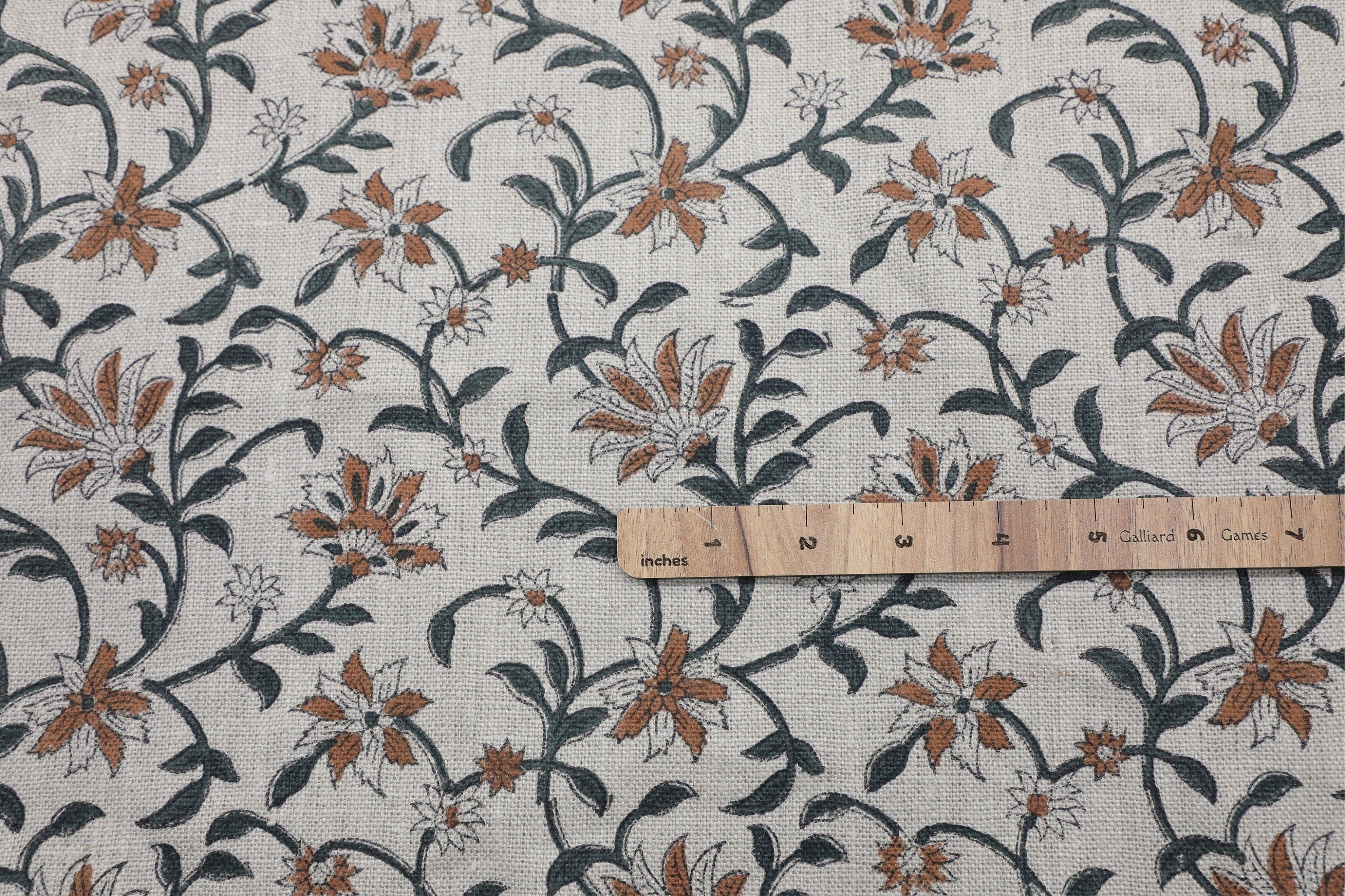 Decorative floral block print art, thick linen pure 58" wide fabric for table runner, curtain and pillow covers - JALDHARA