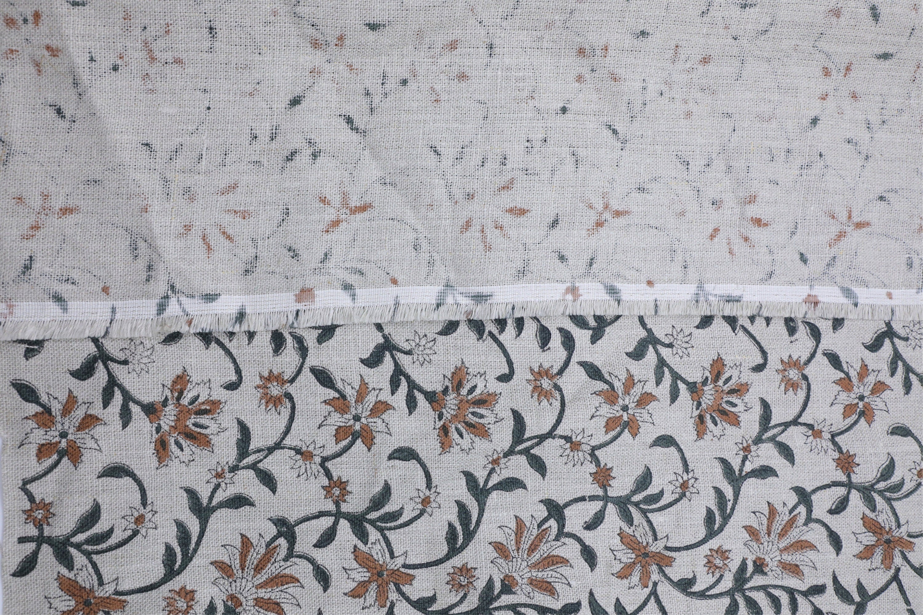 Decorative floral block print art, thick linen pure 58" wide fabric for table runner, curtain and pillow covers - JALDHARA