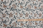 Decorative floral block print art, thick linen pure 58" wide fabric for table runner, curtain and pillow covers - JALDHARA
