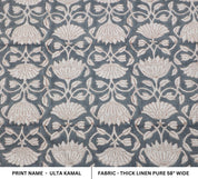 Printed fabric for window curtains, lampshade, pillow covers and napkins, thick linen pure 58" wide, Indian handmade art - ULTA KAMAL