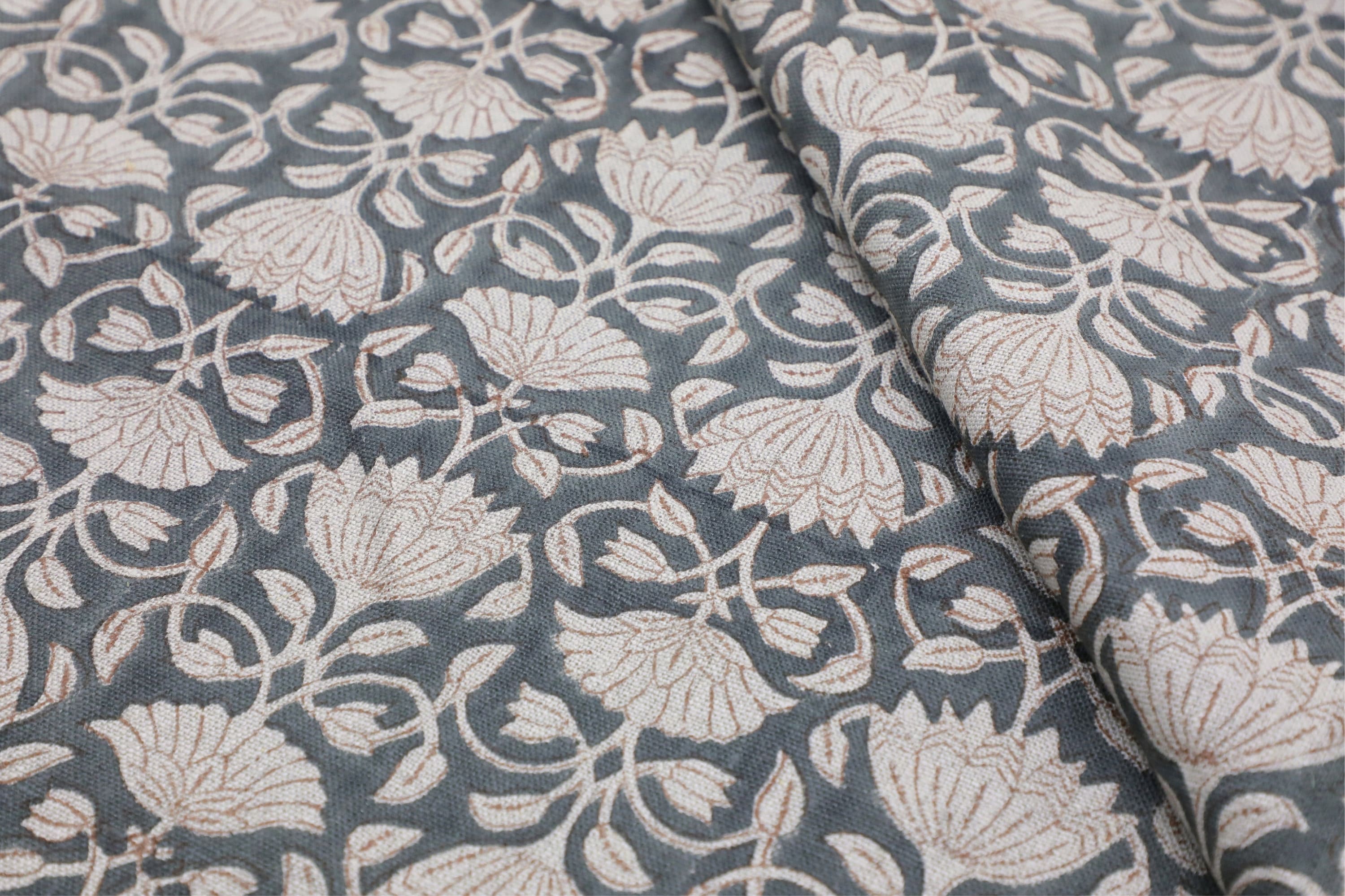 Printed fabric for window curtains, lampshade, pillow covers and napkins, thick linen pure 58" wide, Indian handmade art - ULTA KAMAL