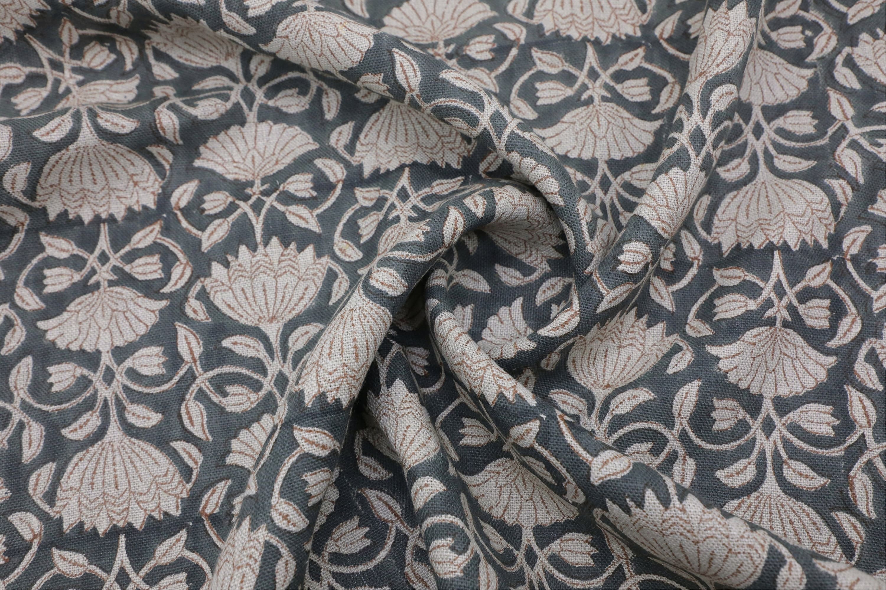 Printed fabric for window curtains, lampshade, pillow covers and napkins, thick linen pure 58" wide, Indian handmade art - ULTA KAMAL