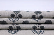 Hand block print, thick linen pure 58" wide, cushion floral fabric, linen tablecloth and napkins - RISHI