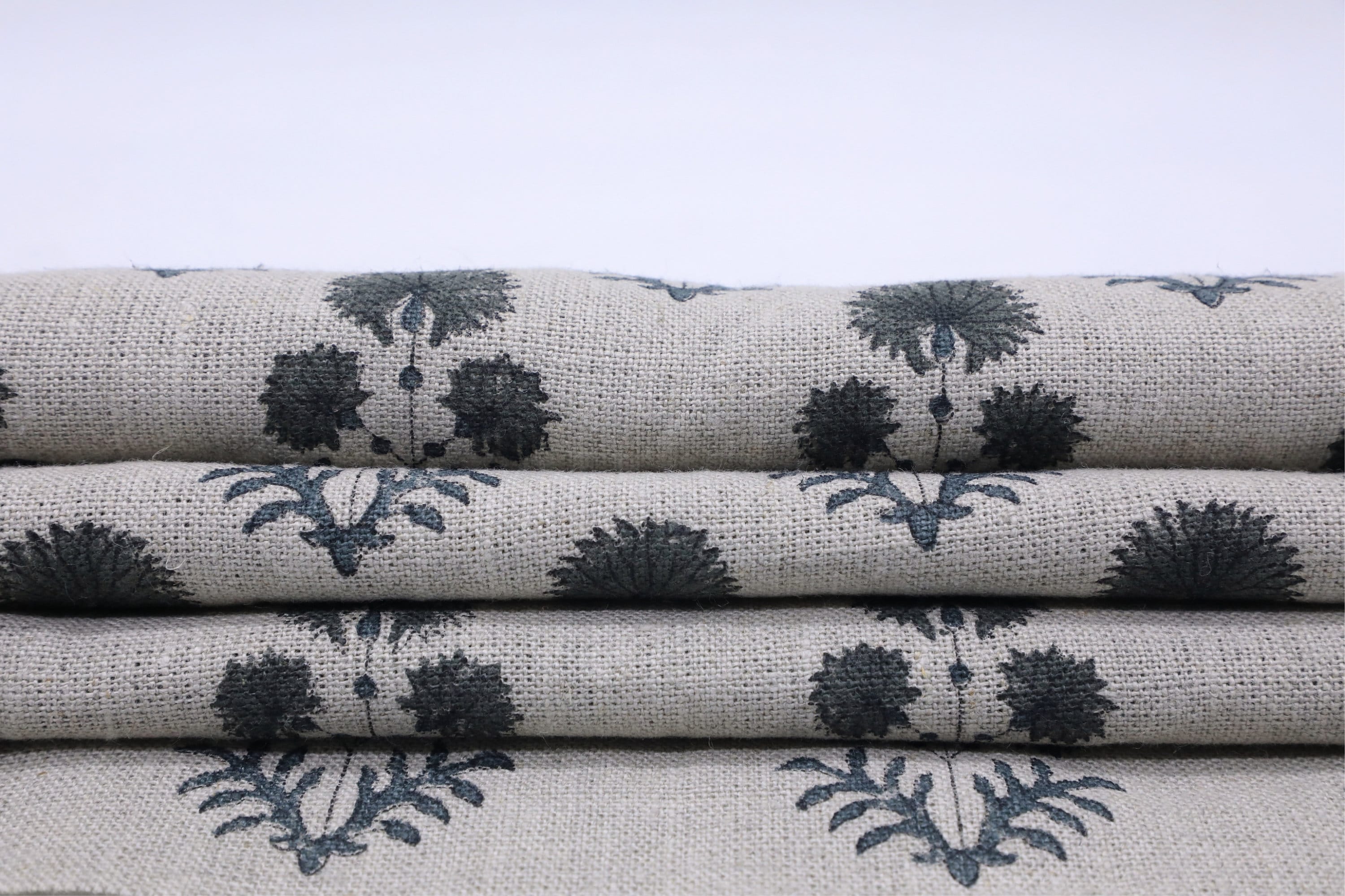 Hand block print, thick linen pure 58" wide, cushion floral fabric, linen tablecloth and napkins - RISHI