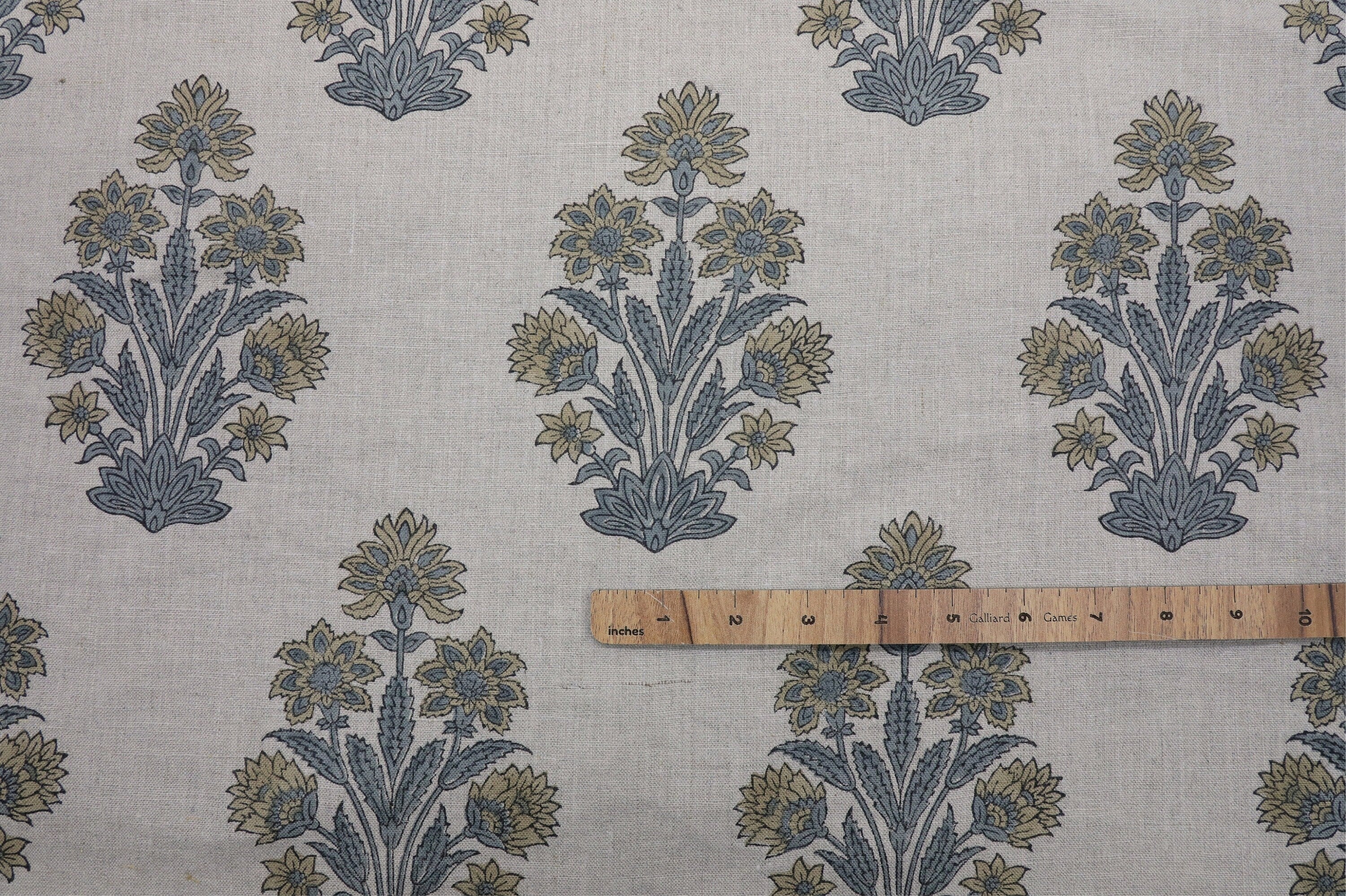 Print linen fabric, pure linen 58" wide, Indian handmade art, fabric for window valance, shades, cushion and pillow cover - MORPANKH
