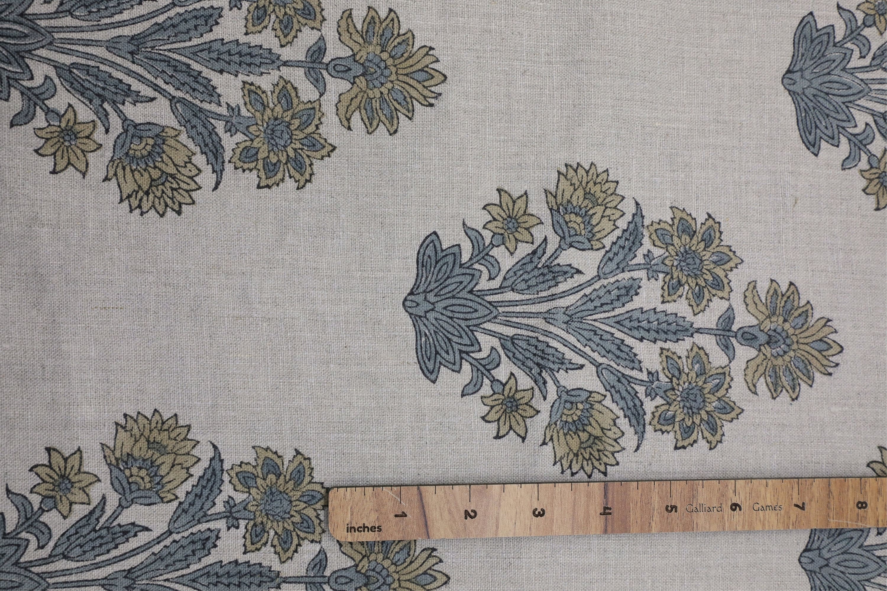 Print linen fabric, pure linen 58" wide, Indian handmade art, fabric for window valance, shades, cushion and pillow cover - MORPANKH