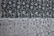 Floral block print curtains, pillow, cushion, thick linen pure 58" wide, dark green fabric - SARASWATI