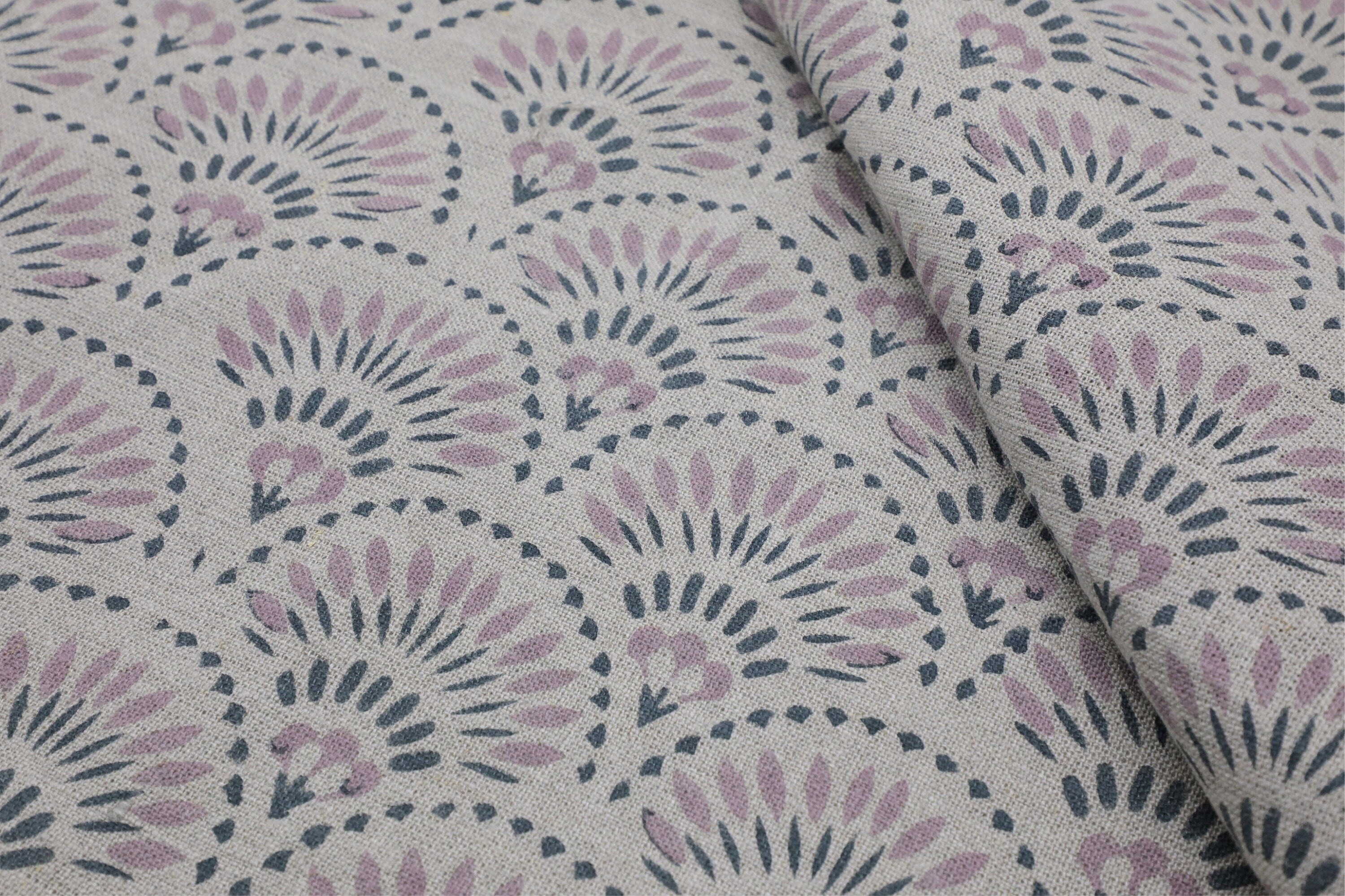 Thick linen pure 58" wide fabric for boho decor, sofa cover, curtains, cushion, handmade floral art - SHUBHARAMBH