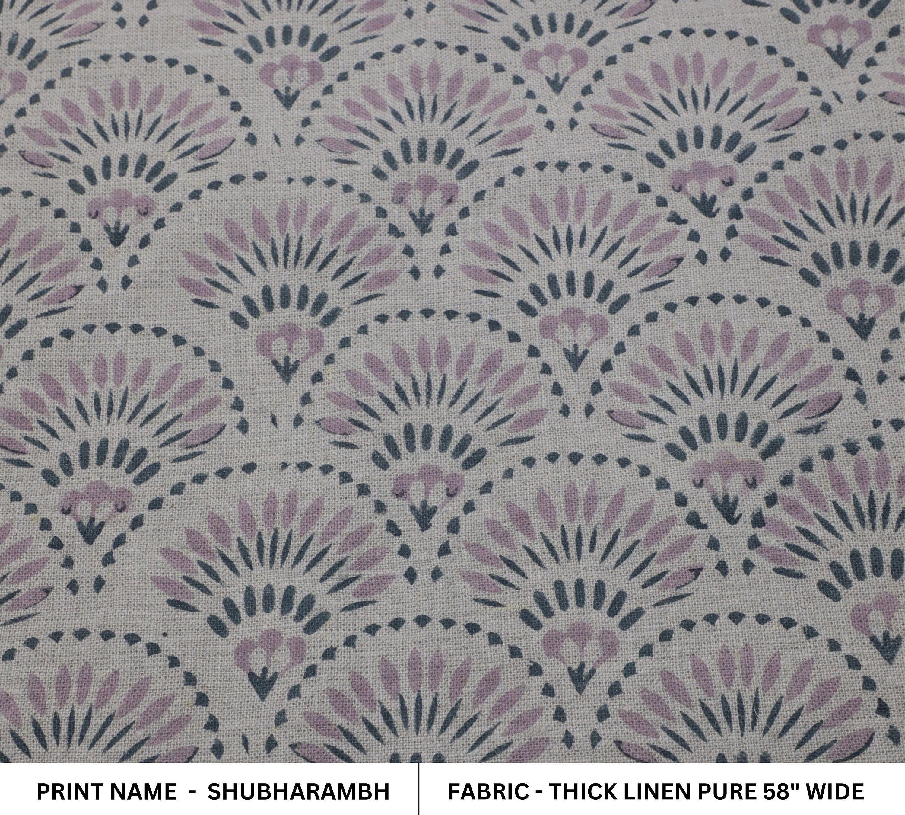 Thick linen pure 58" wide fabric for boho decor, sofa cover, curtains, cushion, handmade floral art - SHUBHARAMBH