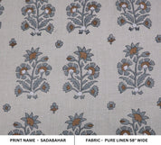 Hand block art, pure linen fabric, pillow and cushion cover, Indian fabric, floral print tablecloth and napkins - SADABAHAR