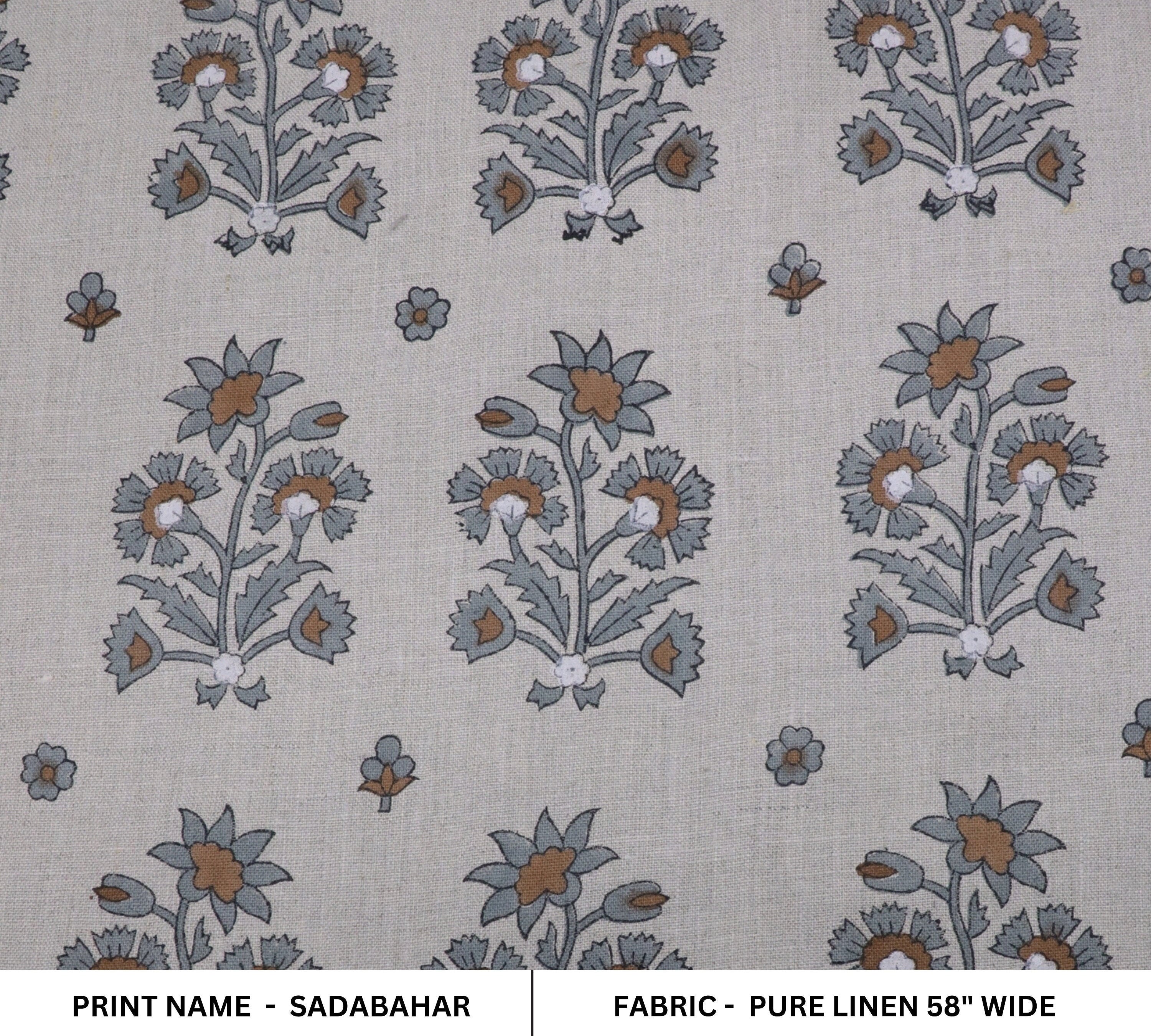 Hand block art, pure linen fabric, pillow and cushion cover, Indian fabric, floral print tablecloth and napkins - SADABAHAR