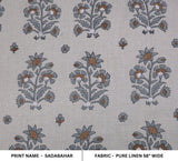 Hand Block Pure Linen Fabric Indian Gray and Brown Floral Printed for Pillows, Cushions, Tablecloths – SADABAHAR