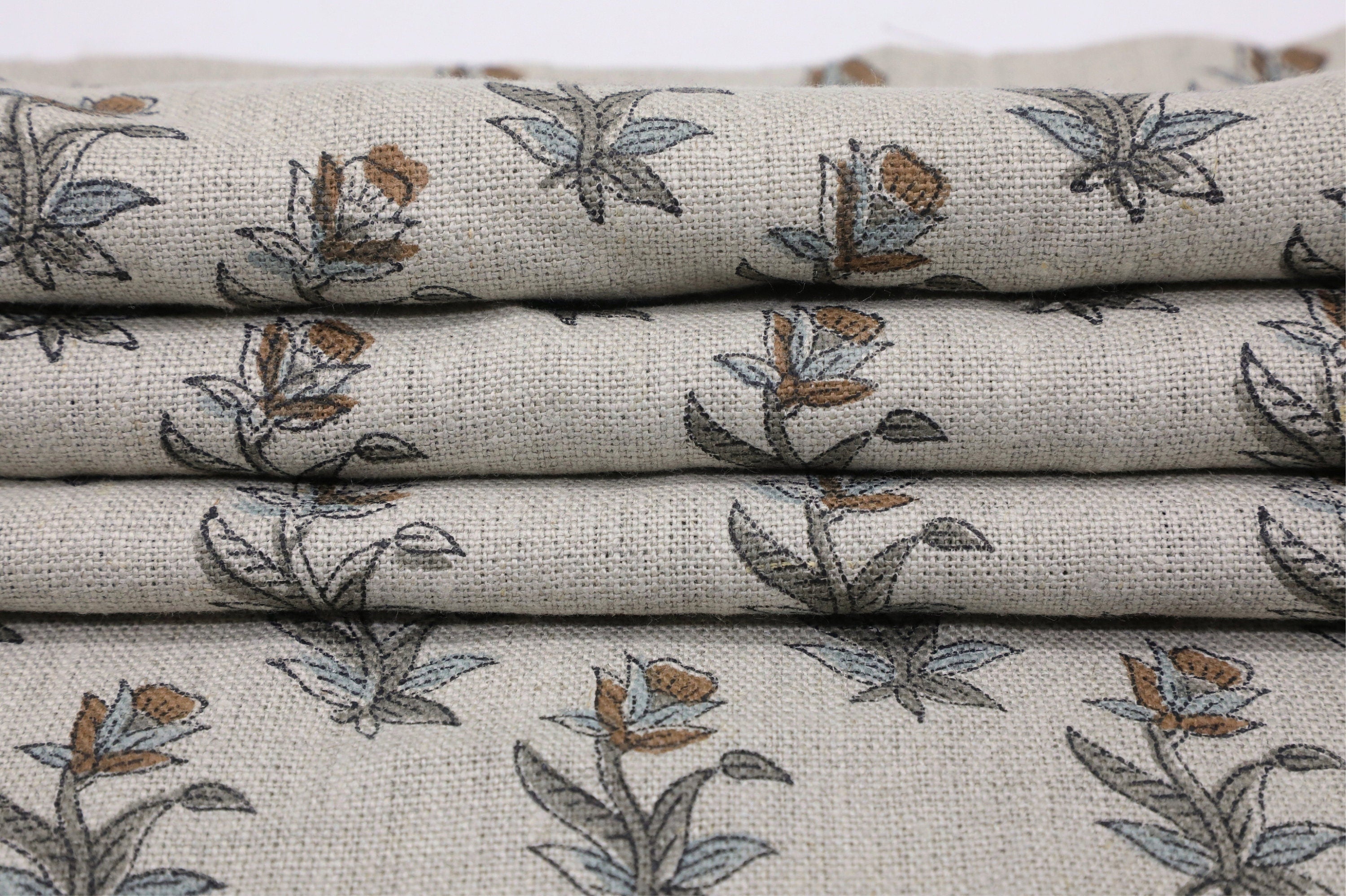 Floral hand block print COASTAL TULIP