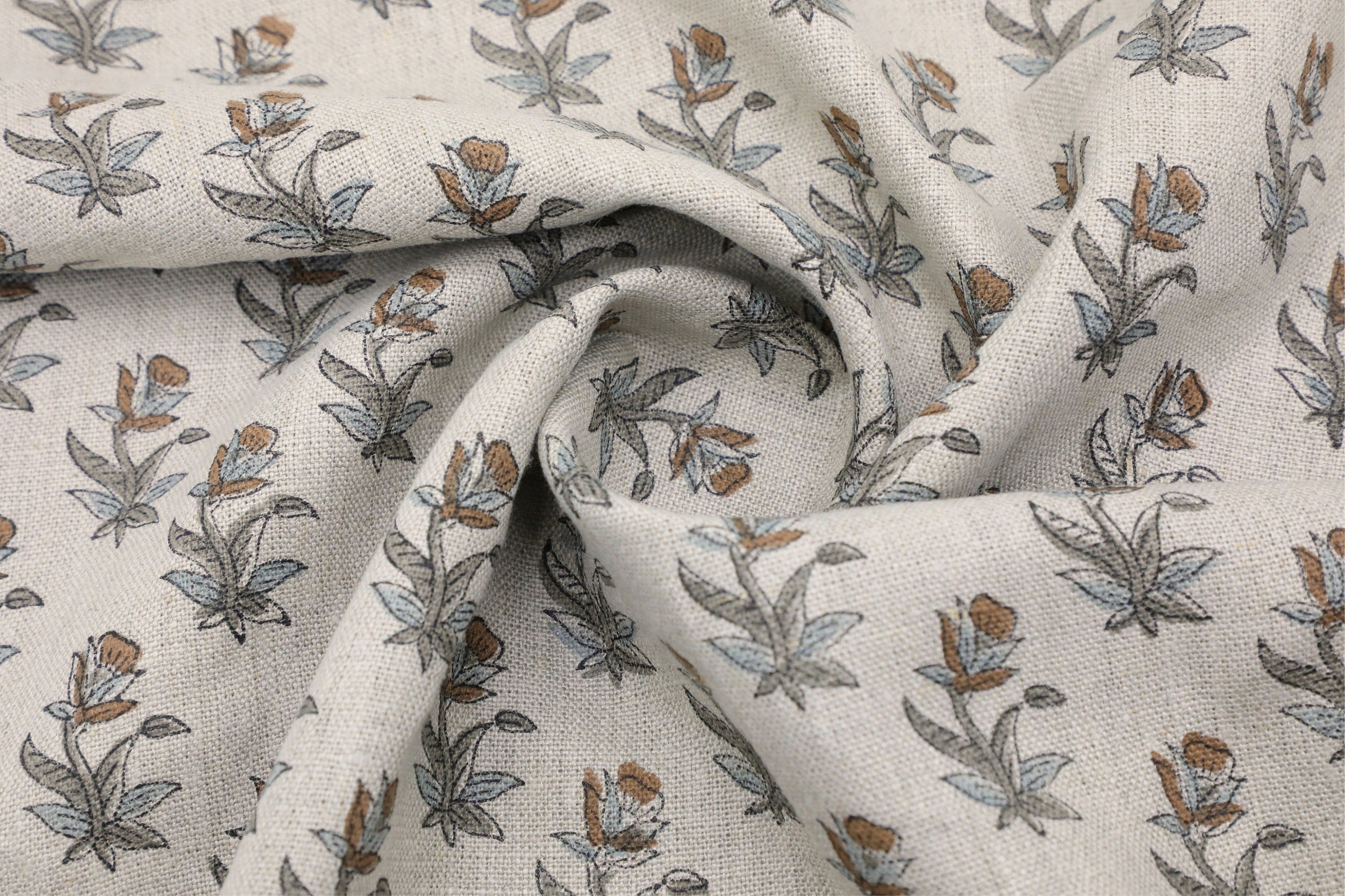 Floral hand block print COASTAL TULIP