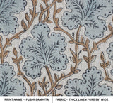 Handmade Gray and Brown Floral Designer Block Printed Thick Linen Cushion Fabric For Home Decor - PUSHP SAMHITA