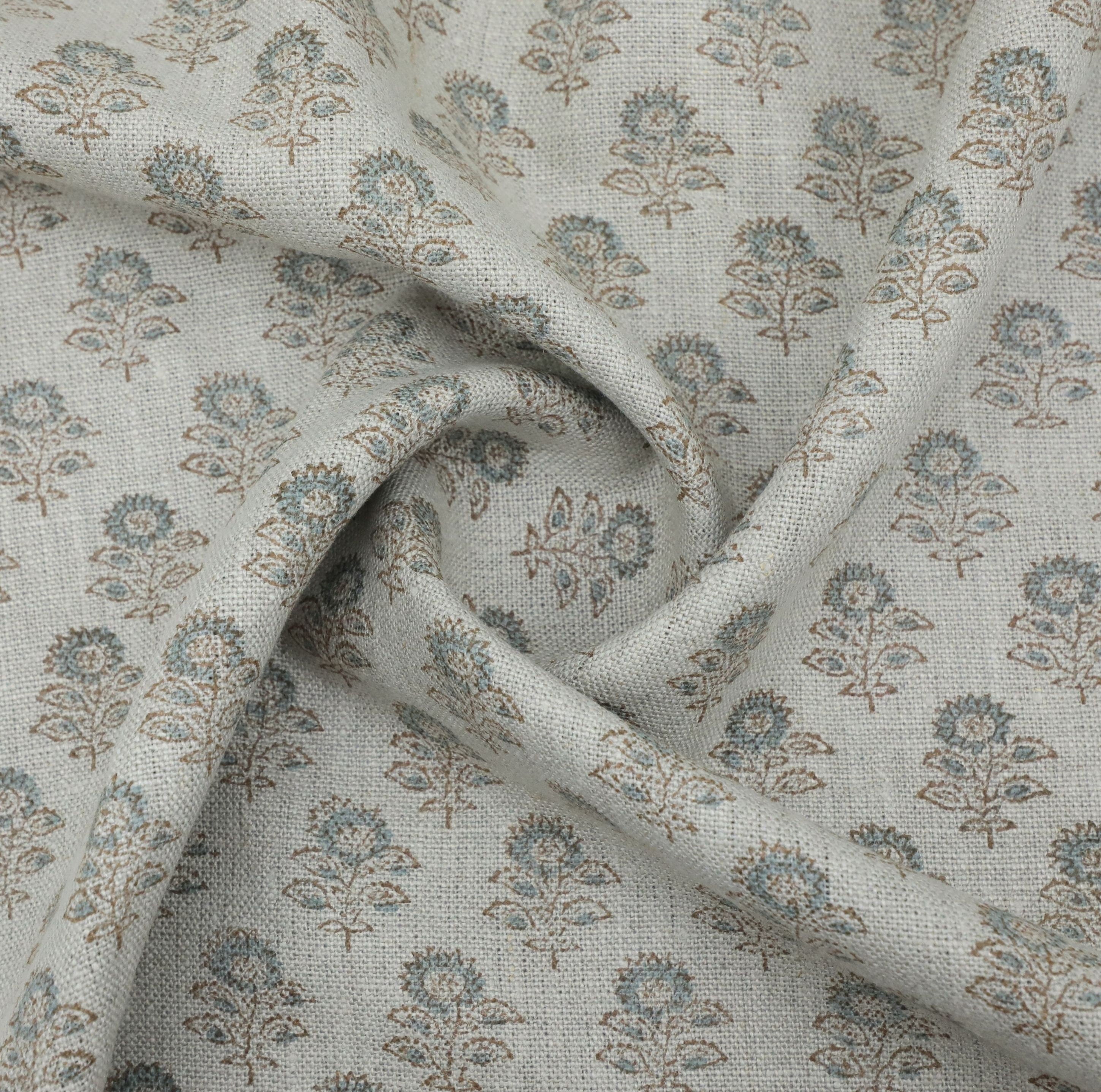 Block print fabric, thick linen, curtain fabric, floral hand block art, decorative cushion fabric - BAGRU BUTI