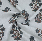 Thick linen block printed fabric for curtains, pillows, cushions, floral handmade art, Indian fabric - MORPANKH