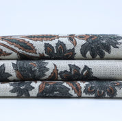 Thick linen block printed fabric for curtains, pillows, cushions, floral handmade art, Indian fabric - MORPANKH
