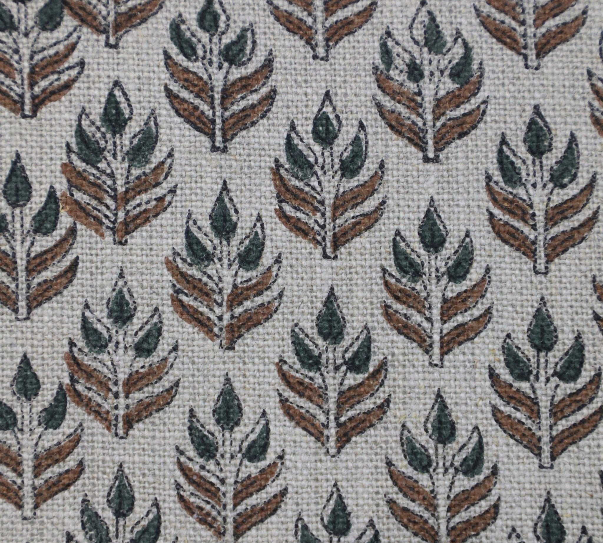 Hand block print, thick linen 58" wide, floral leaf print, linen upholstery drapery fabric, table napkins - ALIA