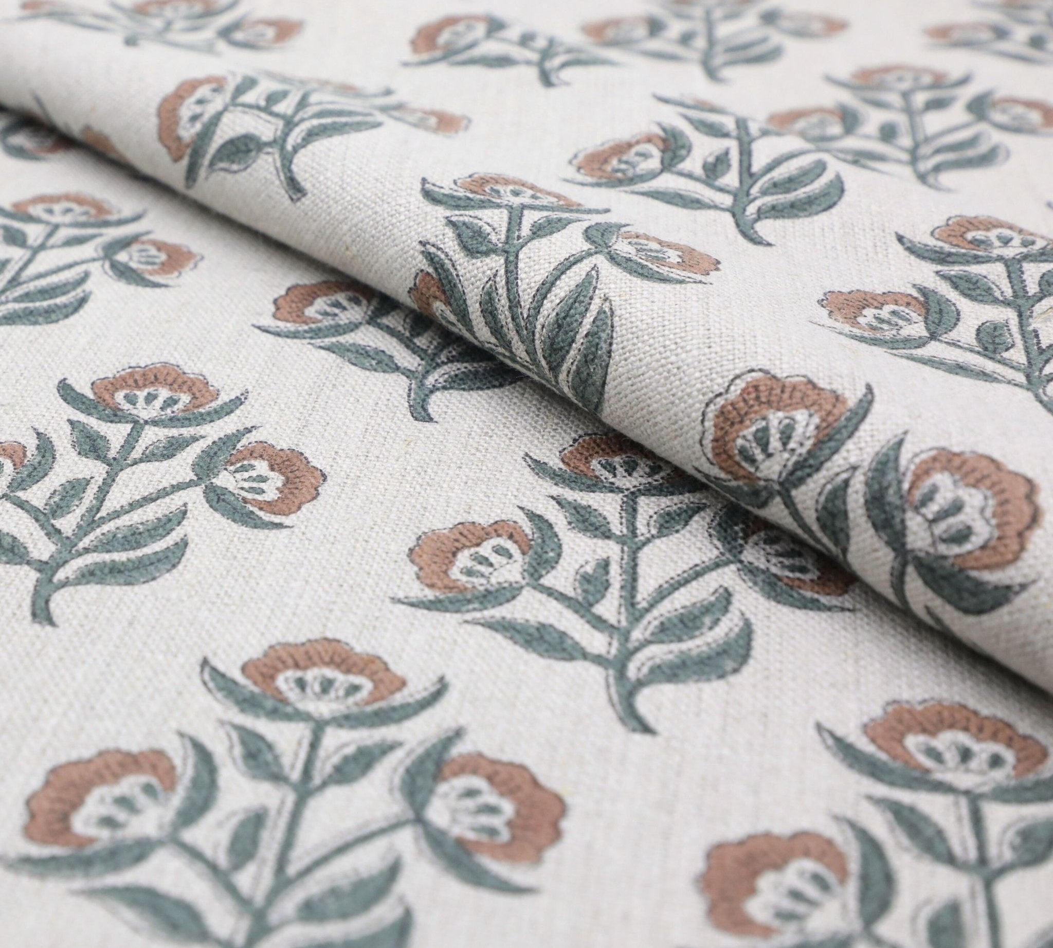 Floral print thick linen 58" wide linen fabric, boho design fabric, decorative cushion cover - BAELPATRA
