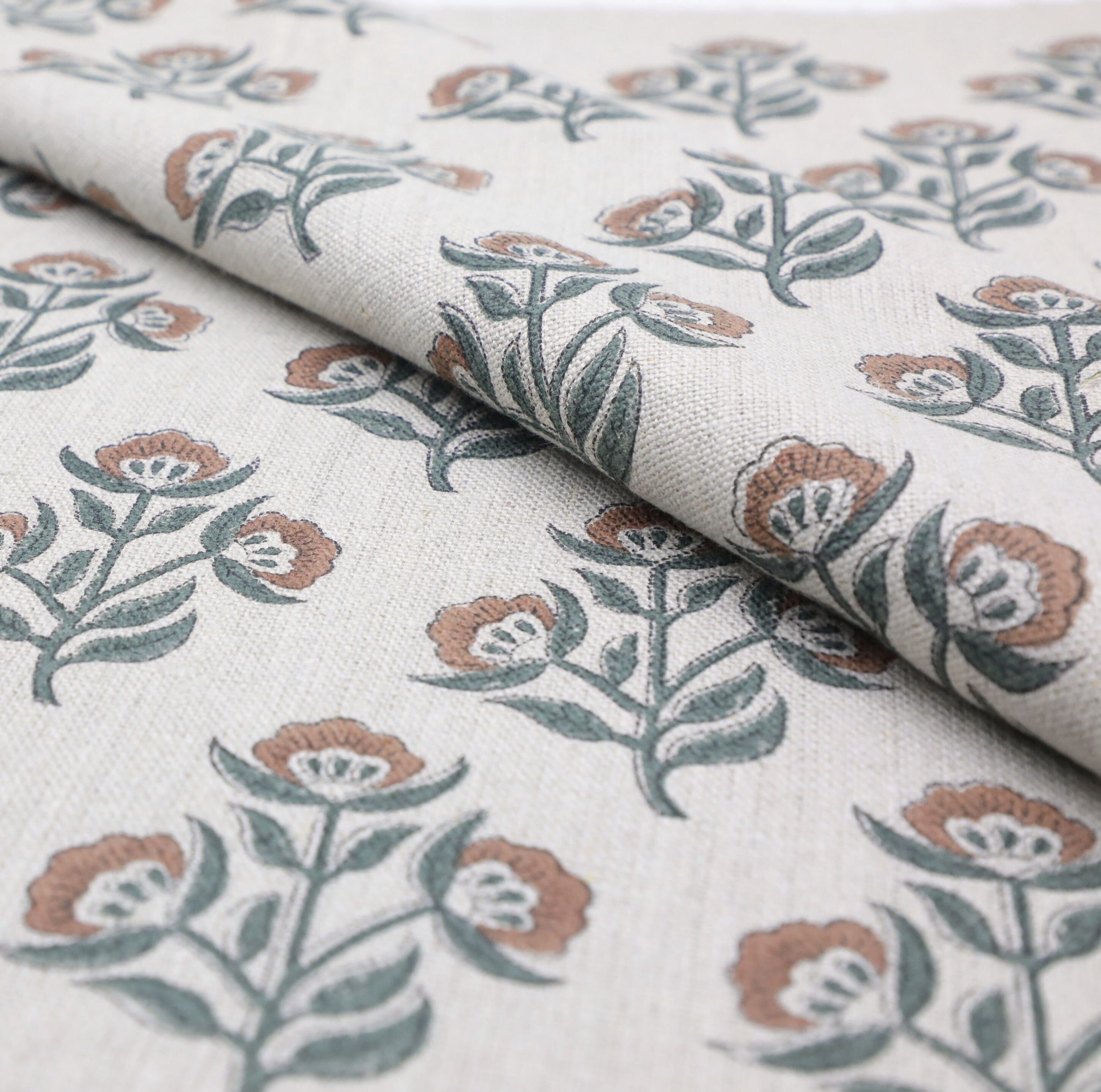Floral print thick linen 58" wide linen fabric, boho design fabric, decorative cushion cover - BAELPATRA
