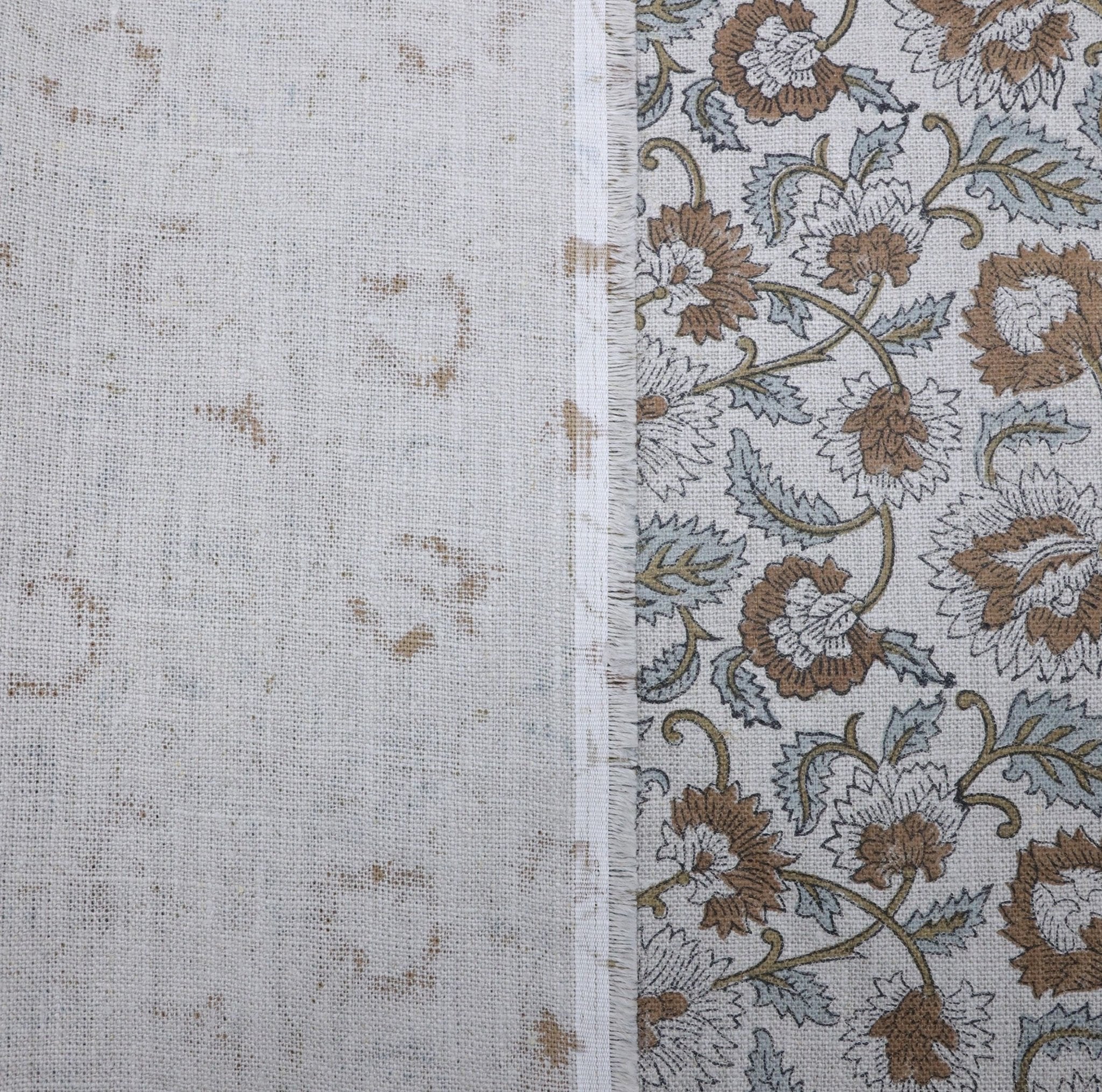 Hand block print, window curtain fabric, thick linen 58" wide, heavy linen fabric, table runner - MANDAKNI