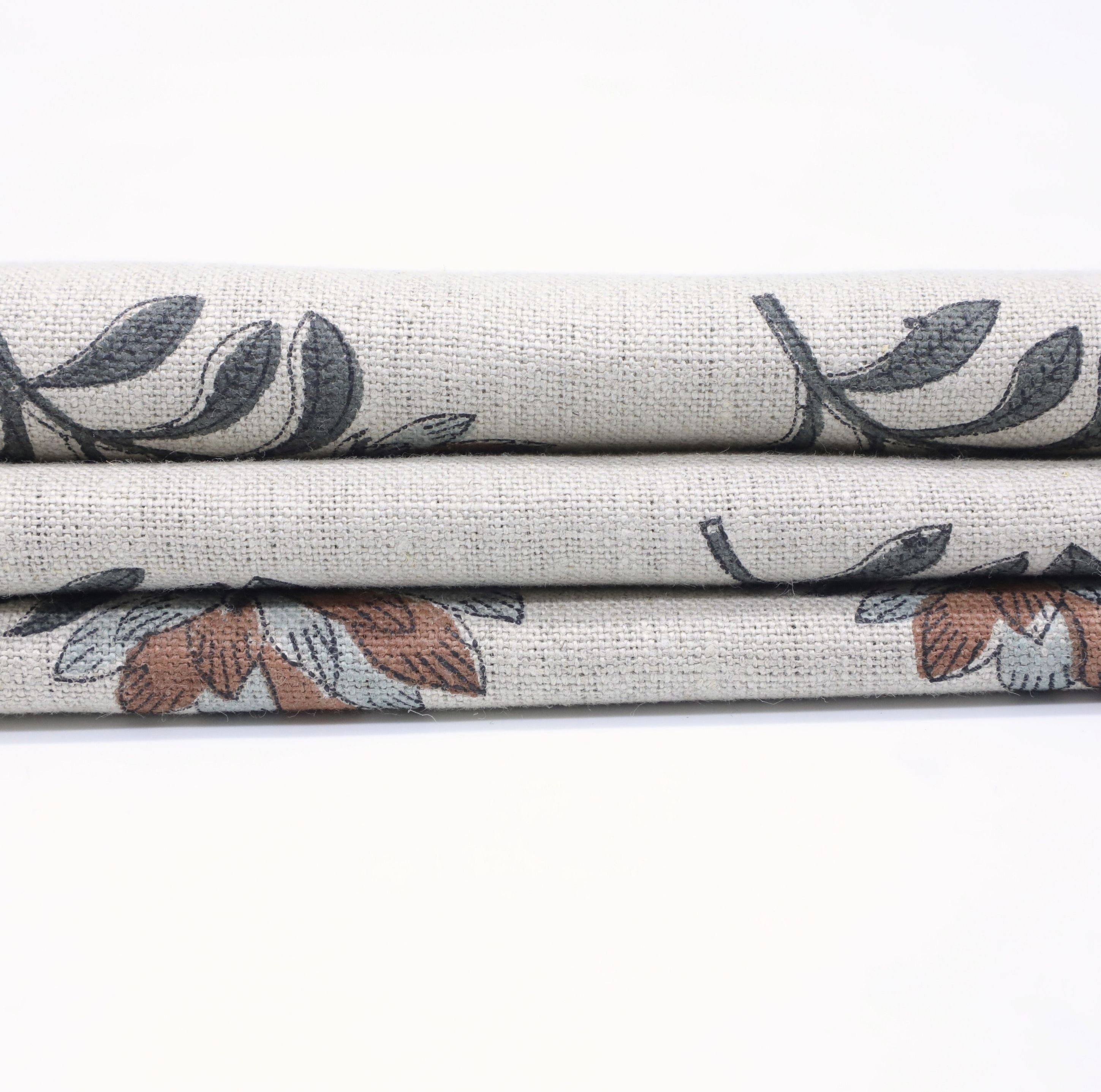 Block print linen fabric, thick linen 58" wide, handmade floral art, pillow and cushion fabric - SUMMER FLOWER