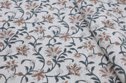 Decorative floral block print art, thick linen pure 58" wide fabric for table runner, curtain and pillow covers - JALDHARA