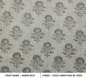 Block print fabric, thick linen, curtain fabric, floral hand block art, decorative cushion fabric - BAGRU BUTI
