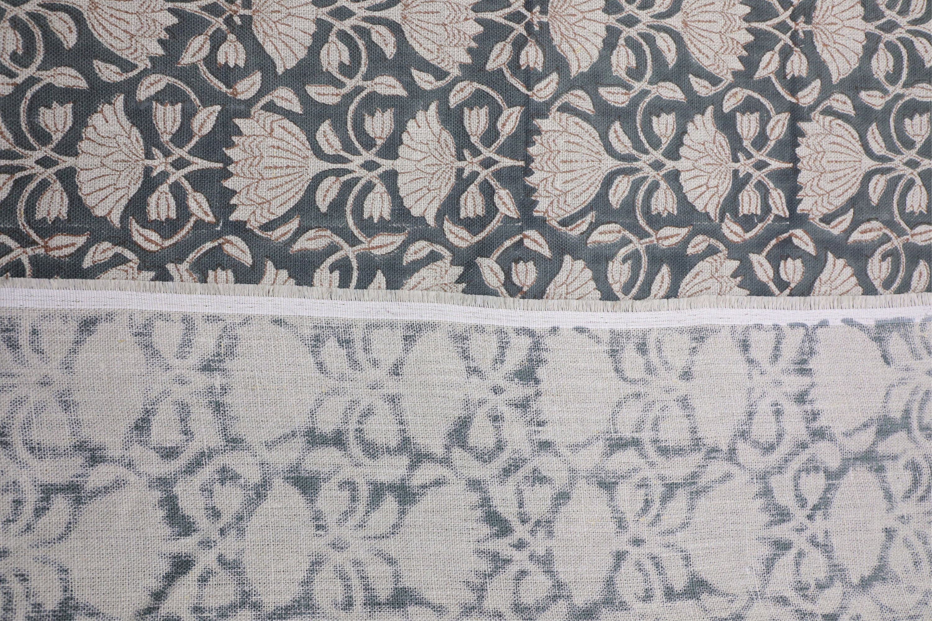 Printed fabric for window curtains, lampshade, pillow covers and napkins, thick linen pure 58" wide, Indian handmade art - ULTA KAMAL