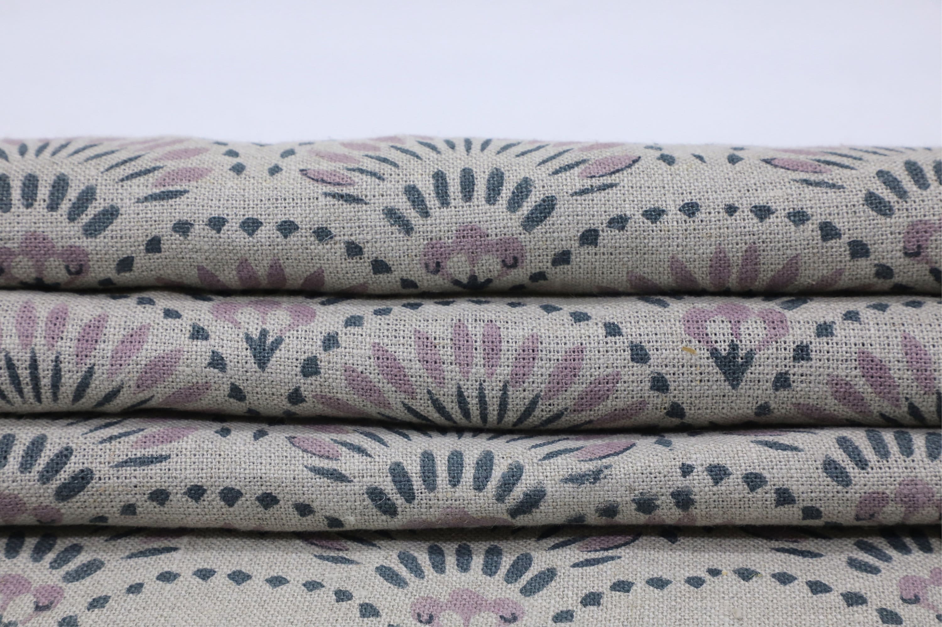 Thick linen pure 58" wide fabric for boho decor, sofa cover, curtains, cushion, handmade floral art - SHUBHARAMBH