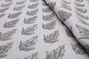 Pure linen 58" wide fabric for napkin, curtains, pillow and cushion covers, gray floral print - KANAK BUTI
