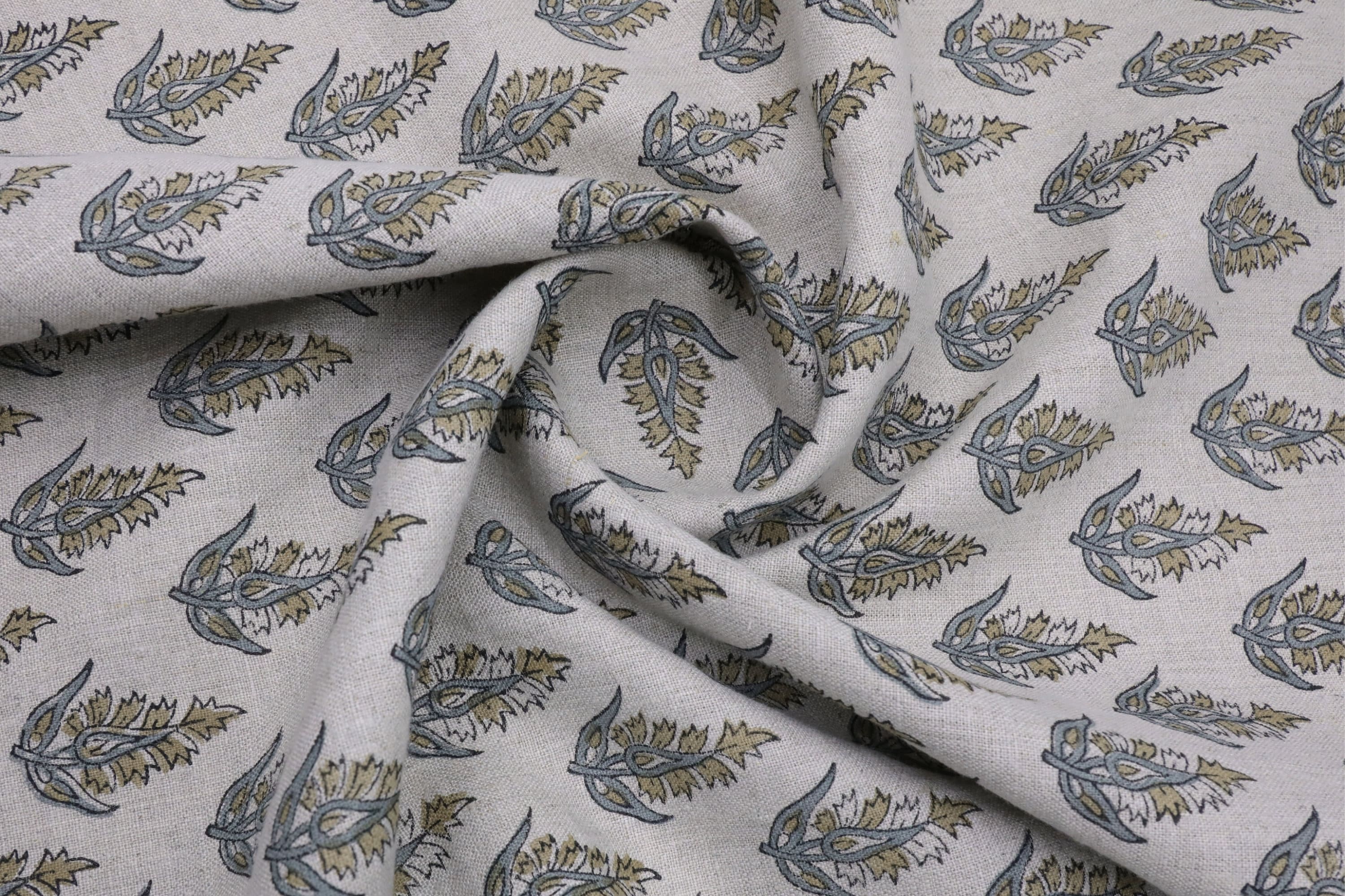 Pure linen 58" wide fabric for napkin, curtains, pillow and cushion covers, gray floral print - KANAK BUTI