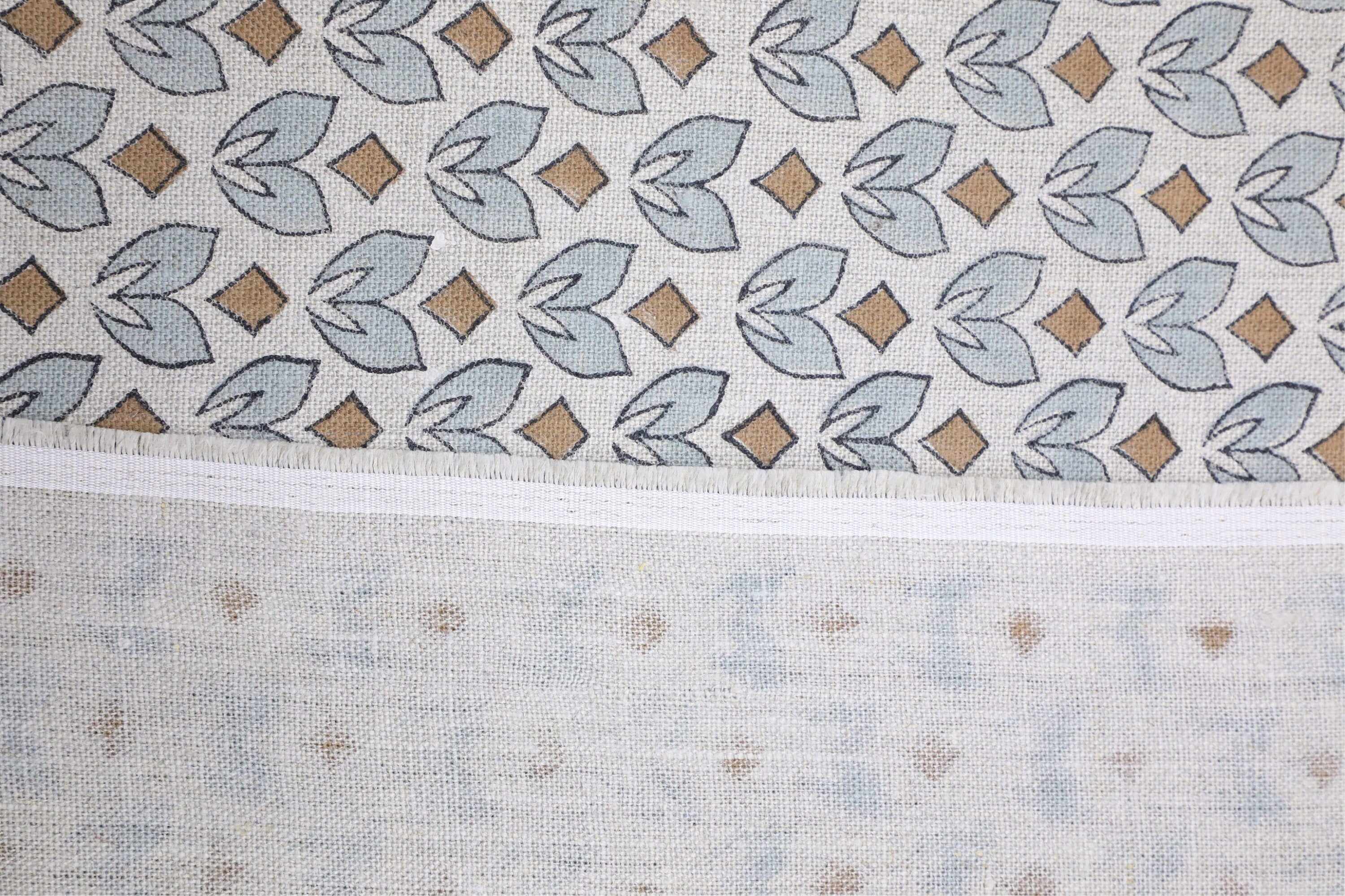 Floral blue block print fabric, thick linen pure 58" wide, Indian linen fabric, upholstery for couch cover - TITLEE