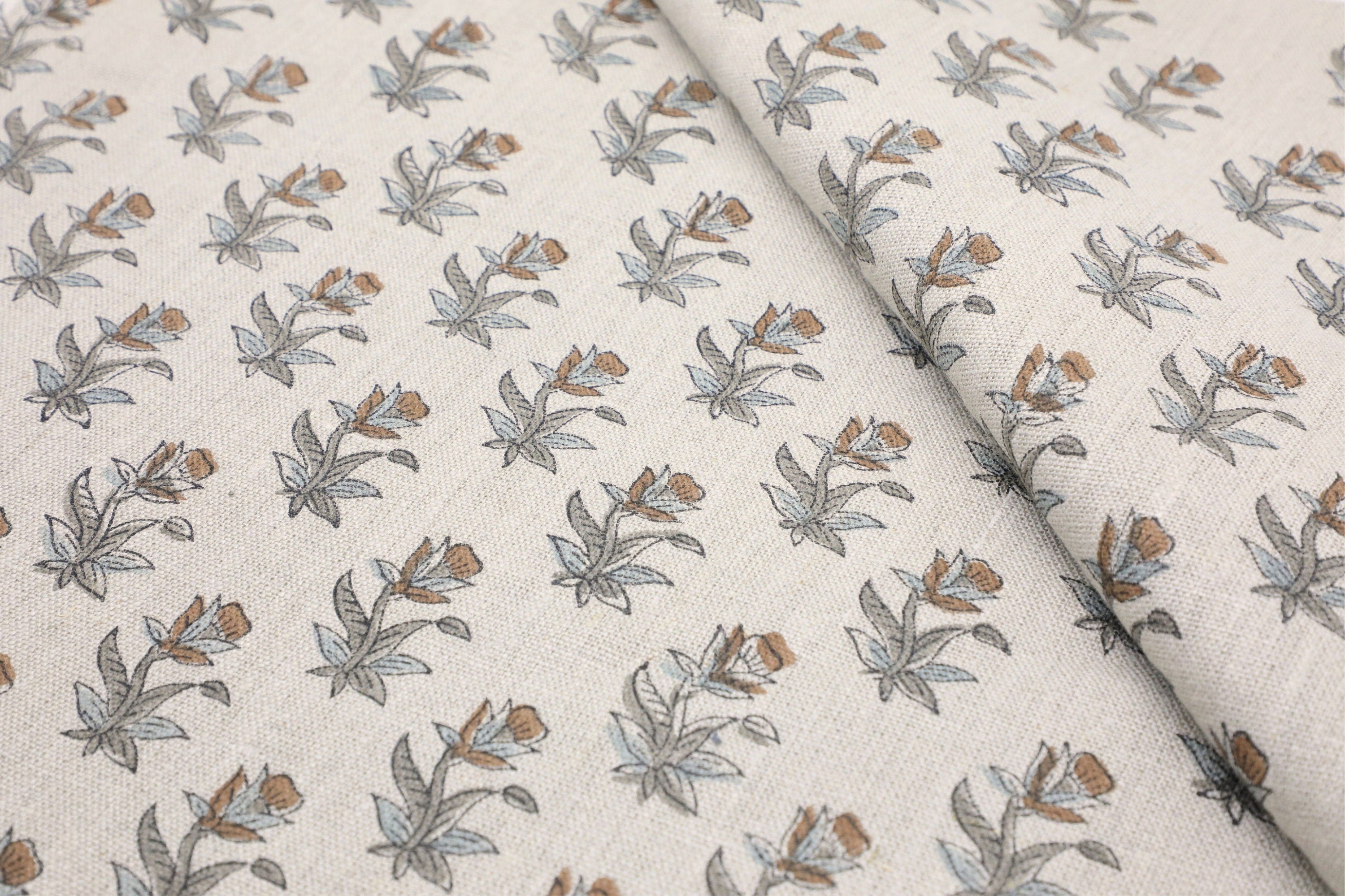 Floral hand block print COASTAL TULIP