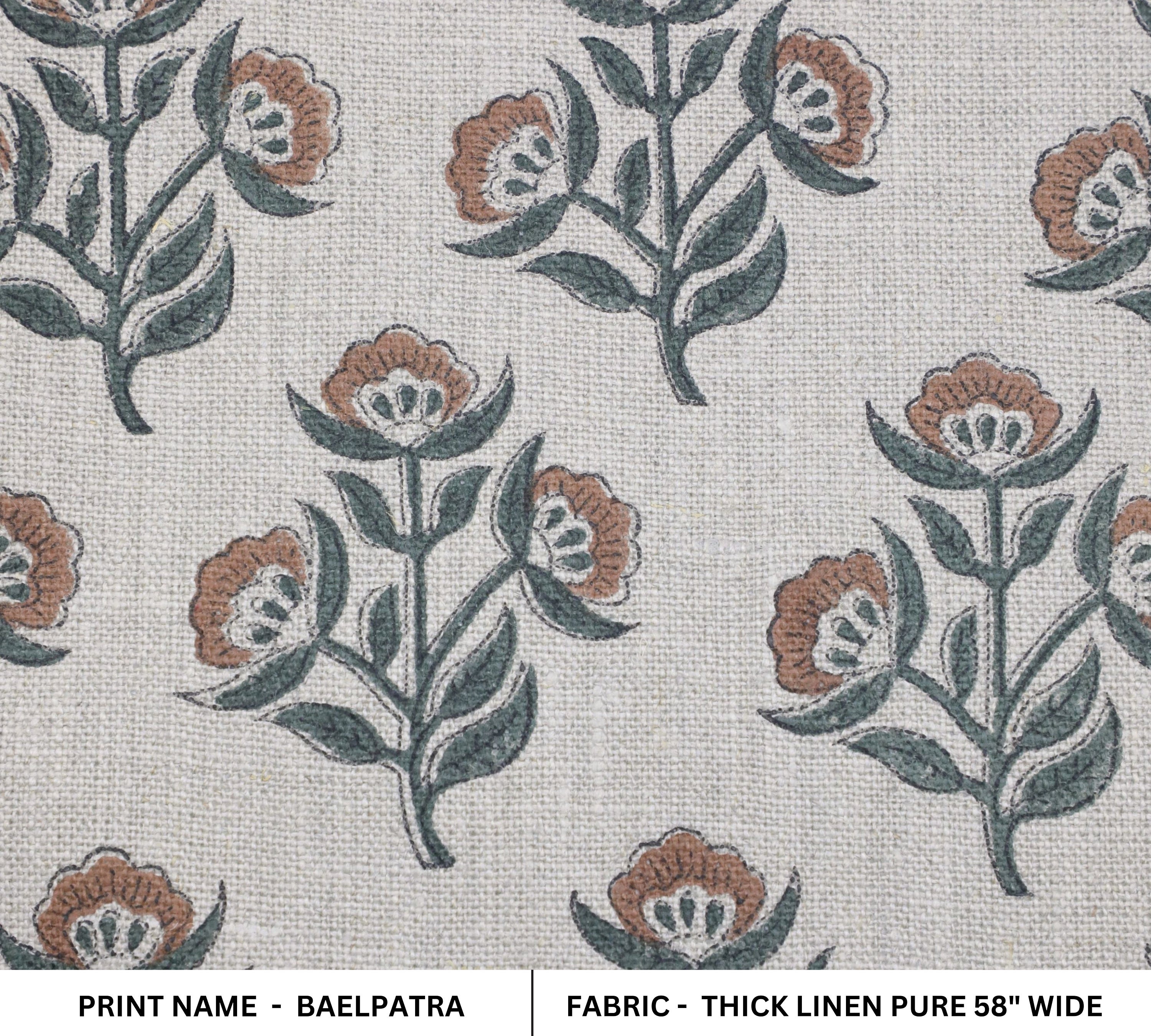 Floral print thick linen 58" wide linen fabric, boho design fabric, decorative cushion cover - BAELPATRA