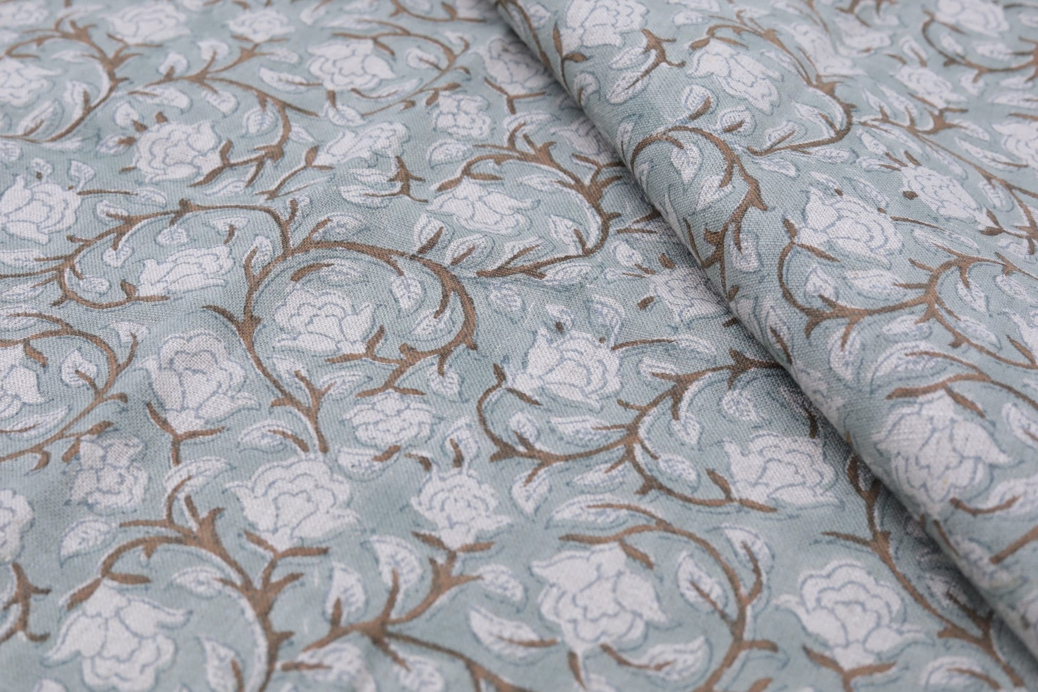 Linen fabric, cushion cover, curtains, floral block print, handmade art, pure linen 58" wide, lampshade - AMRITVELA