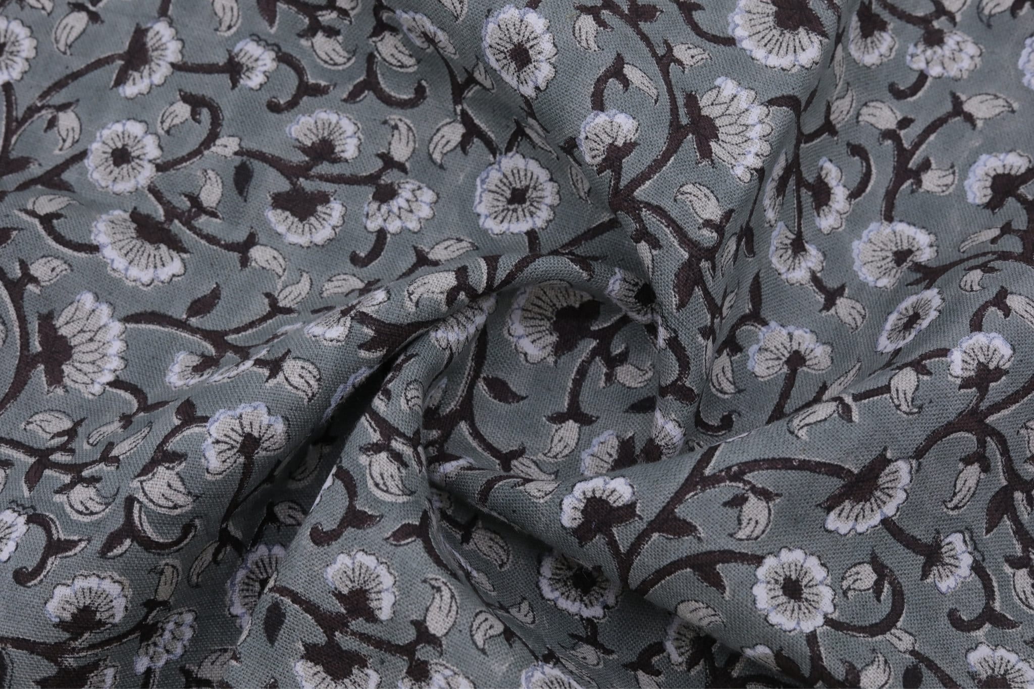 Block print linen napkins, curtains, tablecloth fabric, pure linen 58" wide, floral handmade art, drapery fabric - HIMACHAL