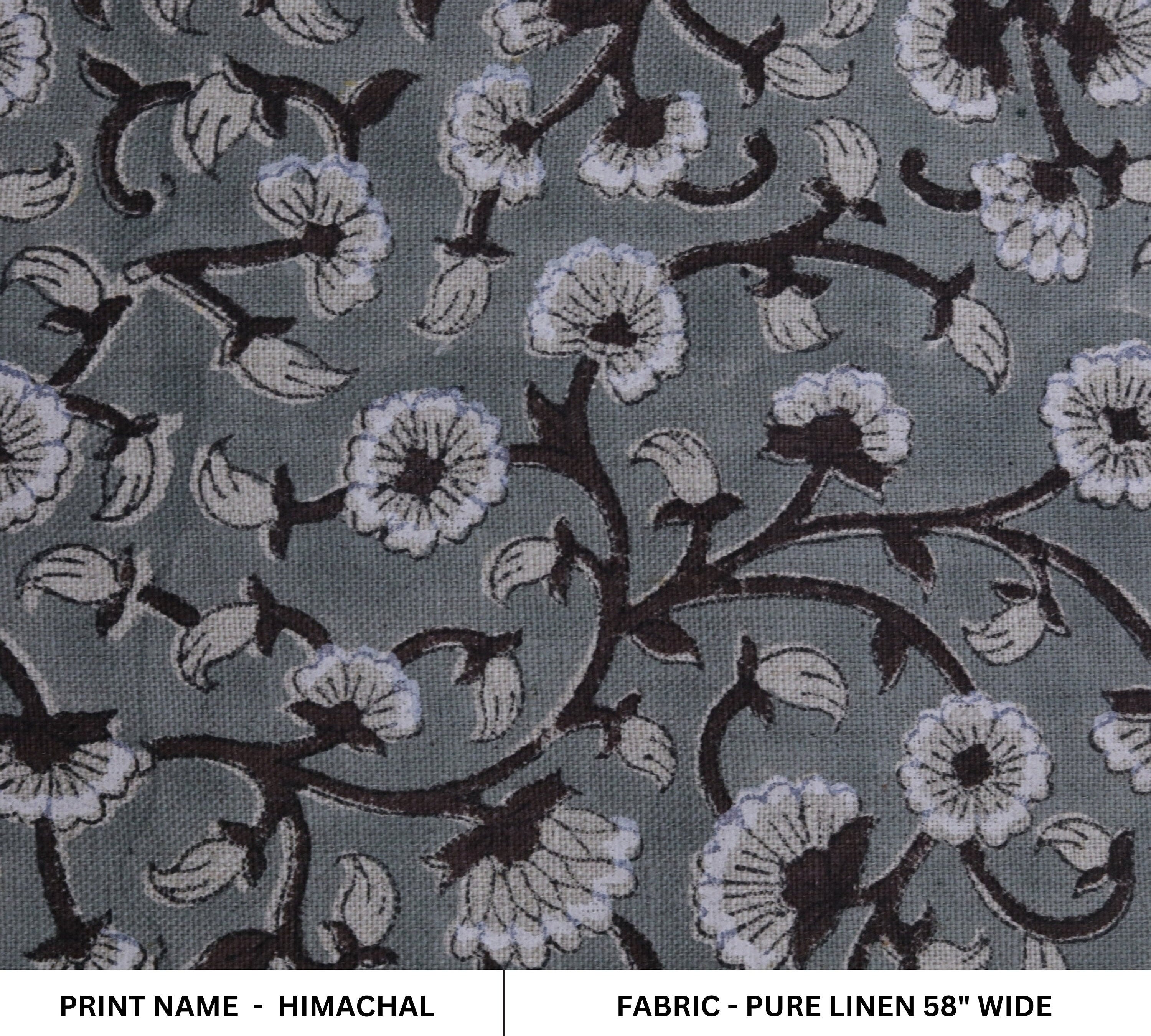 Block print linen napkins, curtains, tablecloth fabric, pure linen 58" wide, floral handmade art, drapery fabric - HIMACHAL