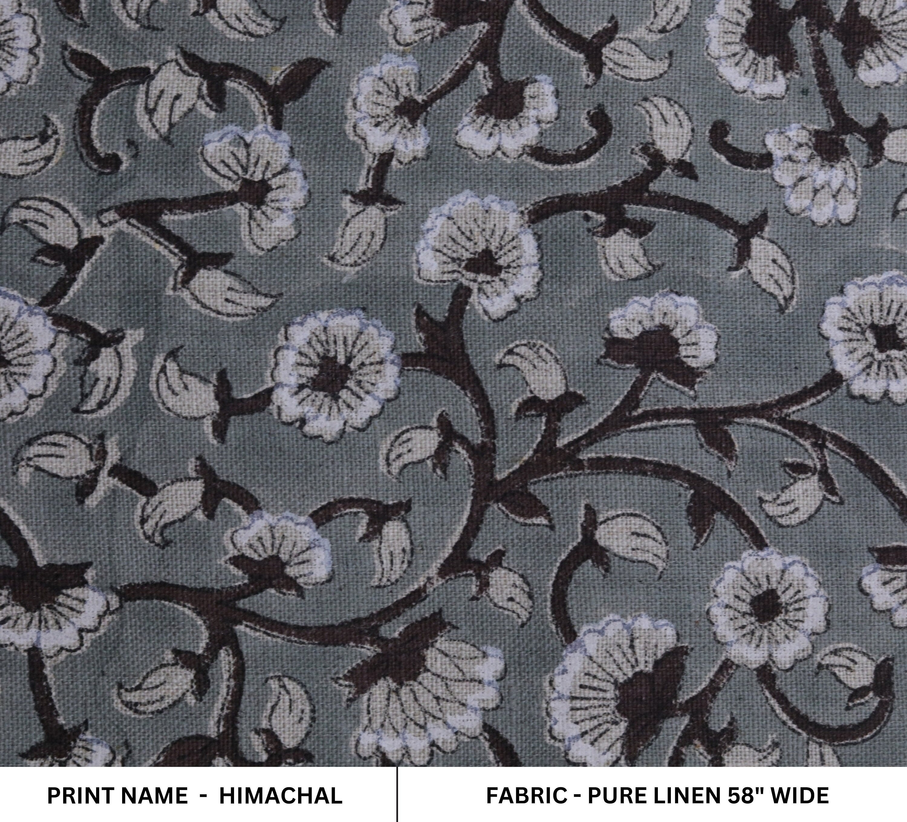 Block print linen napkins, curtains, tablecloth fabric, pure linen 58" wide, floral handmade art, drapery fabric - HIMACHAL