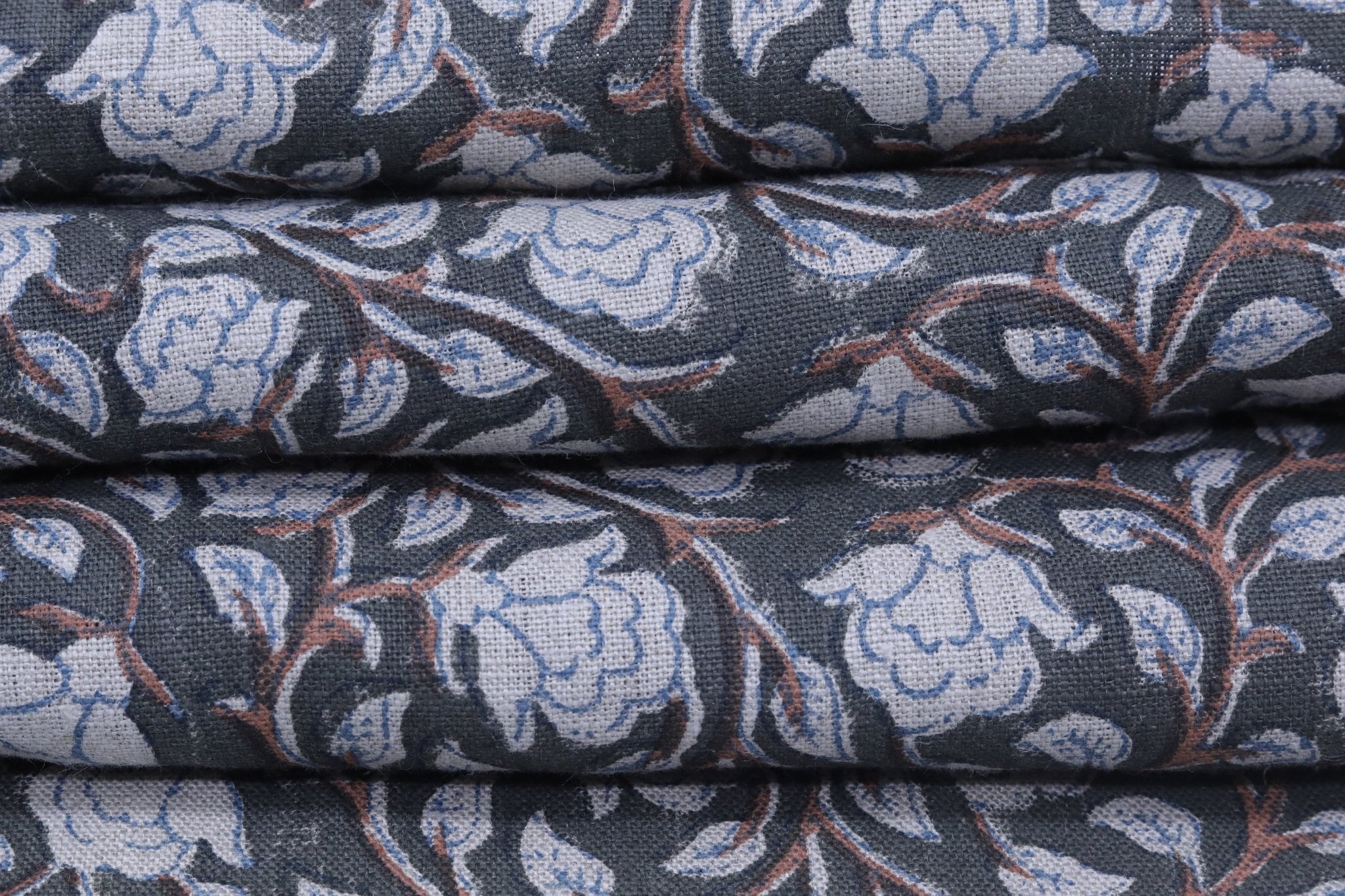 Pure linen fabric for tablecloth, lampshade, Indian handmade block print art, heavy linen - AMRITVELA