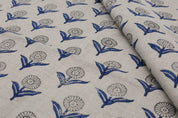 Floral block print linen cushion fabric, boho handmade art, decorative linen curtains and table napkins - PUKHRAJ