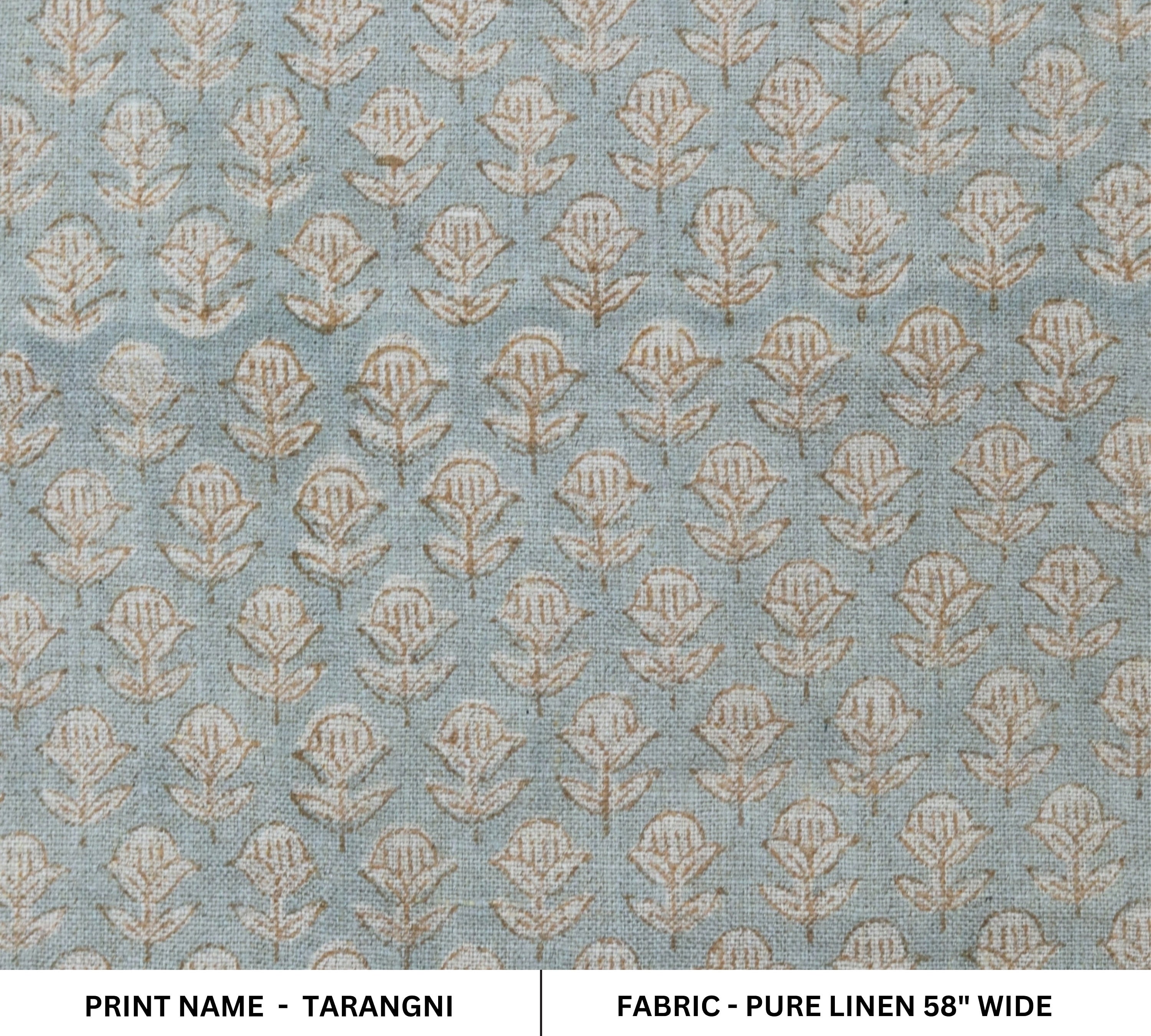 Pure linen 58" wide fabric, floral block print linen pillow cover, table napkins, Indian handmade art - TARANGNI