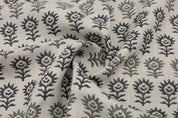 Block print floral pure linen fabric, cushion, pillow, couch and window valance, handmade, printed linen - SURAJMUKHI